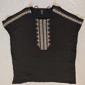 Forever 21 Contemporary Black Embroidered Tunic Top - Boho Tribal - Women's S